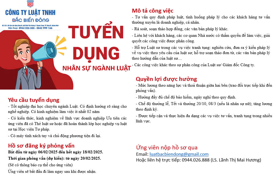 Thông báo tuyển dụng nhân sự ngành Luật