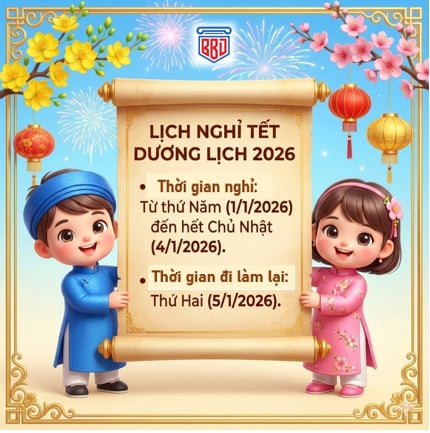 Thông báo lịch nghỉ tết dương lịch năm 2026