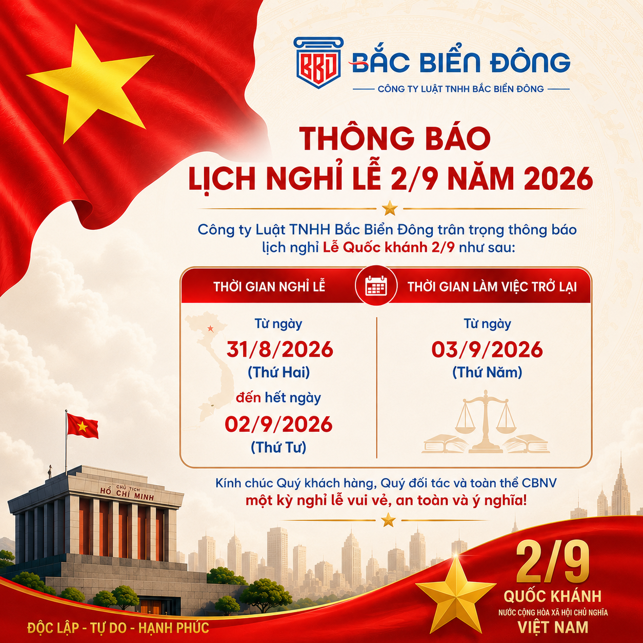 Lịch nghỉ lễ 02/9/2026 