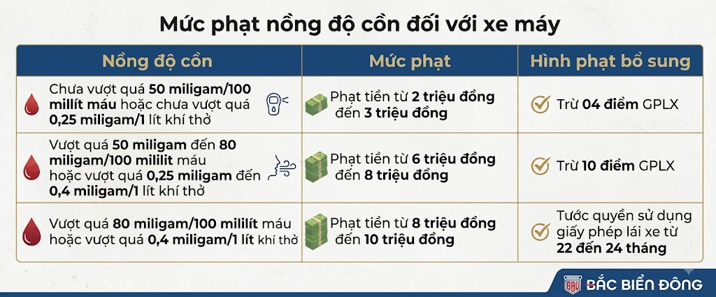 Mức phạt nồng độ cồn đối với xe máy