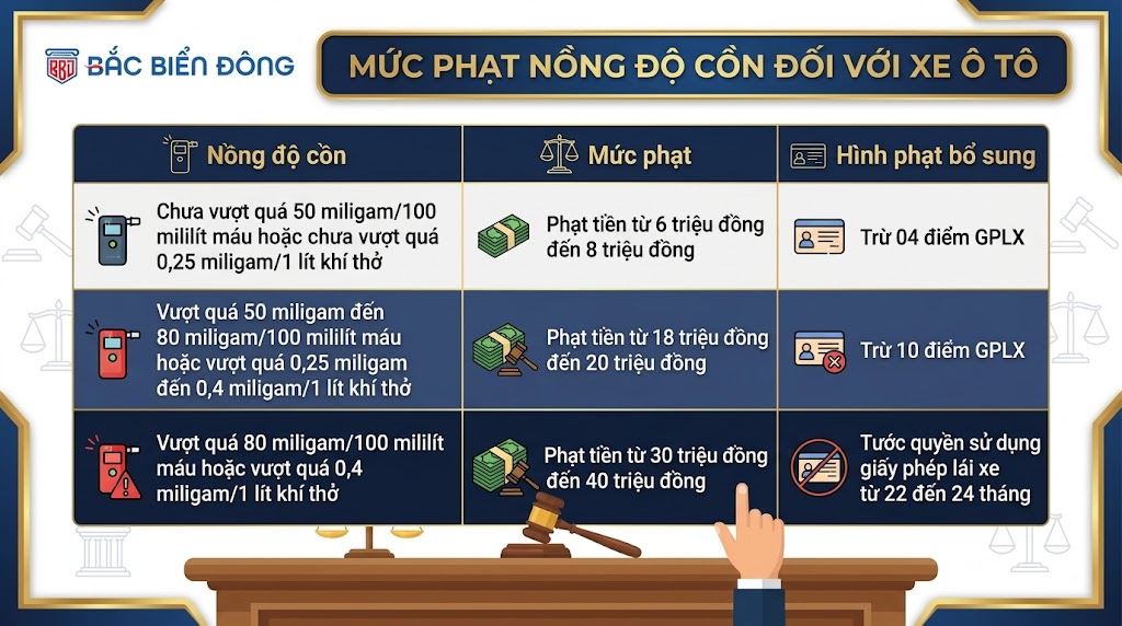 Mức phạt nồng độ cồn đối với xe ô tô