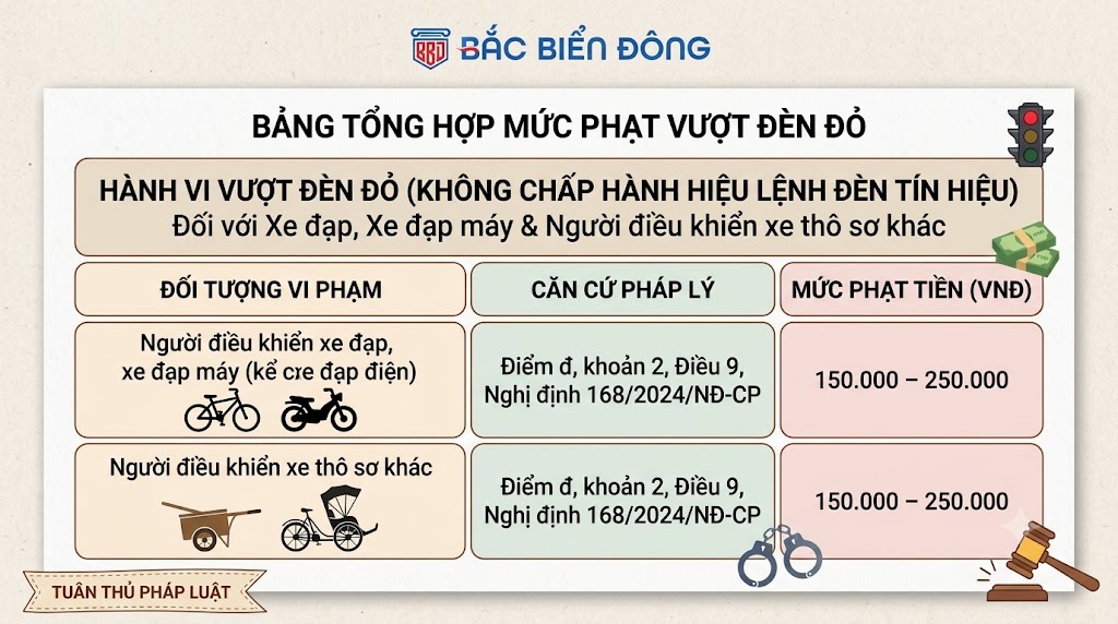 Mức phạt vượt đèn đỏ đối với xe đạp
